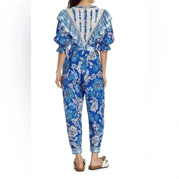 Farm Rio Full of Flowers jumpsuit Sz Medium New with Tags lots of blue - Picture 3 of 15